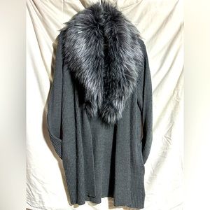 MICHAEL Michael Kors Wool Blend Detachable Fur Collar Cardigan Sweater - Size M